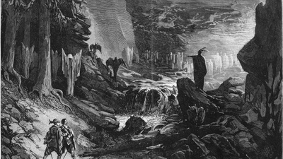 Wolfsschluchtszene aus dem „Freischütz“, Théâtre Lyrique, 1866, Lithografie, wikimedia.de